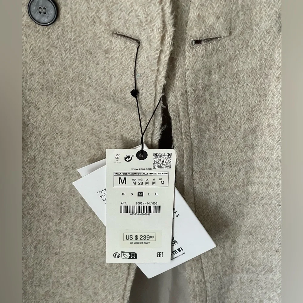 Zara coat- premium fabrics NWT - Picture 3 of 6